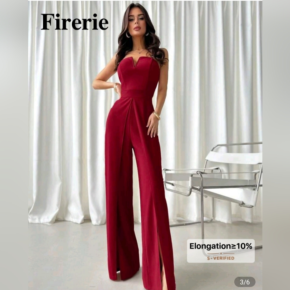Women's Red Jumpsuit With Sheer Bolero